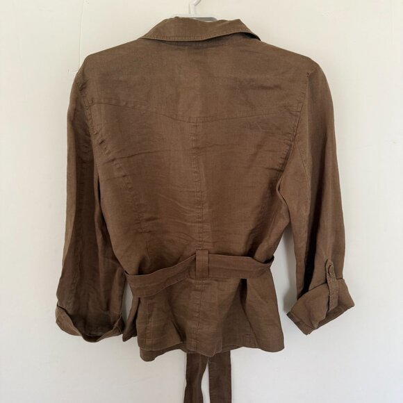 Allison Taylor Brown 100% Linen Long-Sleeve Belted Jacket Large - Picture 2 of 4